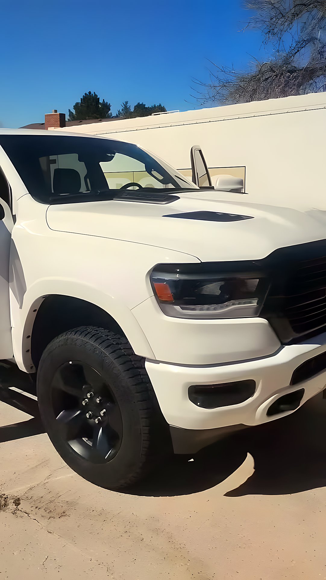 White truck gleaming after a full exterior detail, doors open to a spotless interior