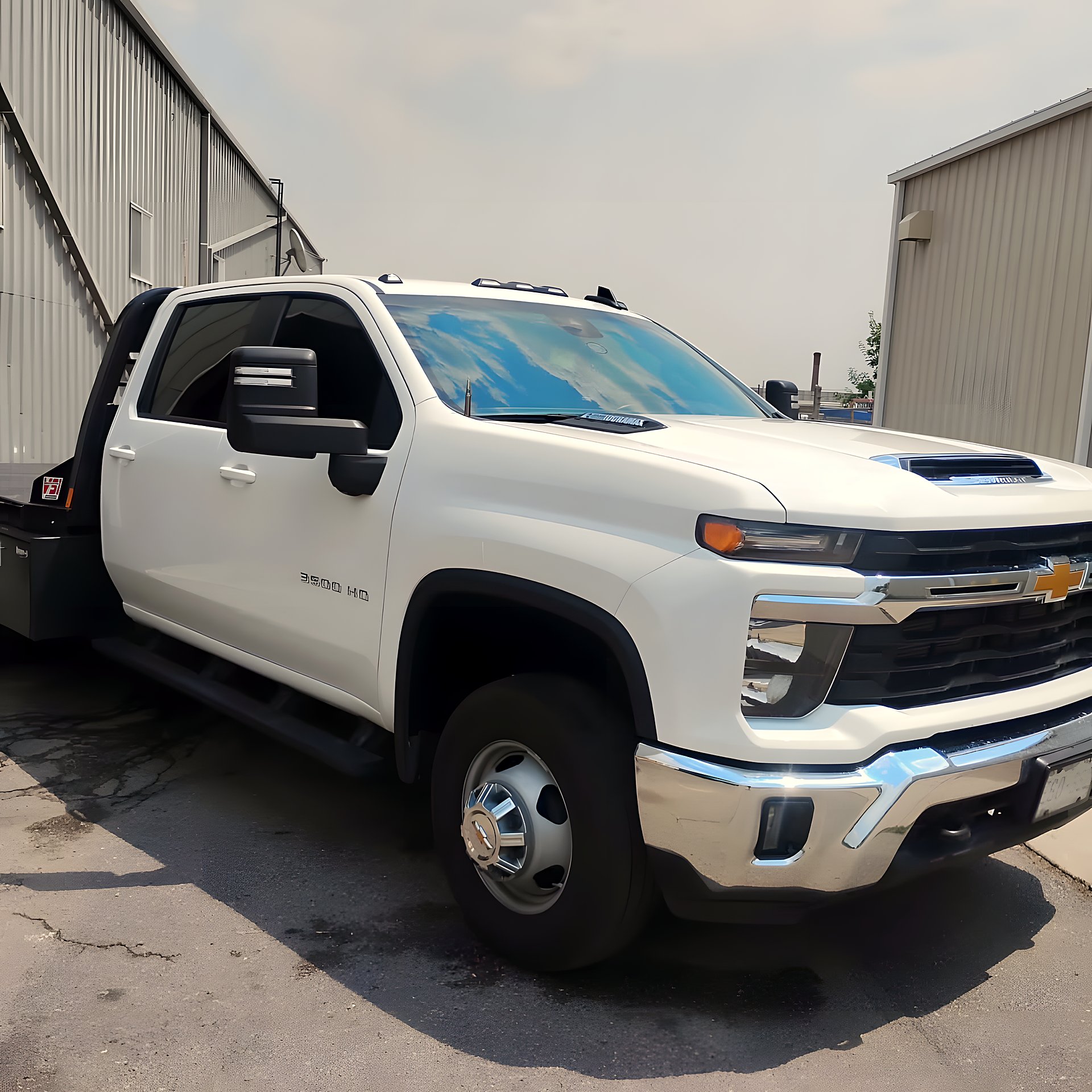 White Chevy Silverado HD truck after a full exterior hand wash